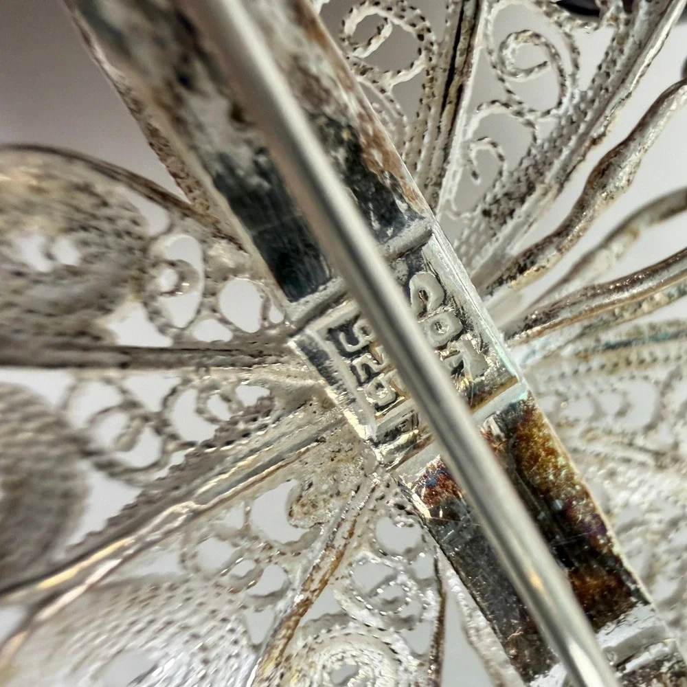 Sterling Silver‎ 925 Filigree Butterfly Brooch Pin Vintage